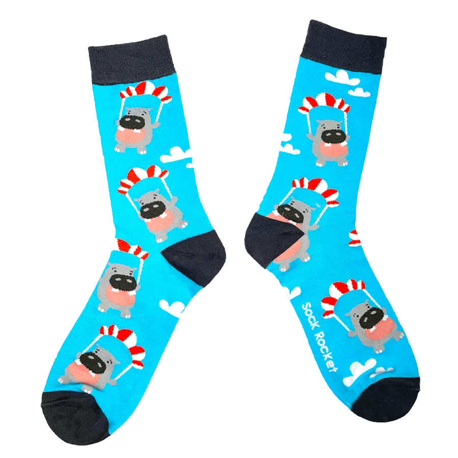 Sock Rocket Parachuting Hippo Socks