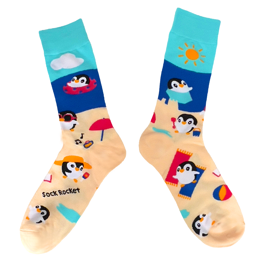 sock rocket beach day penguin socks